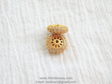 Round Donut Rondelle Beads, CZ Micro Pave Bead 5 x 10 mm, 18 k Gold Plated Fancy Spacer DIY Tassel Necklace Beads